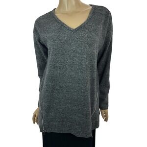 French Laundry Size M Dark Gray Pullover Sweater Long Sleeve V-Neck Poly/Spandex